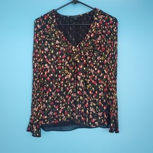 J. Crew Blouse Size XXS Long Sleeve Floral Metallic Textured